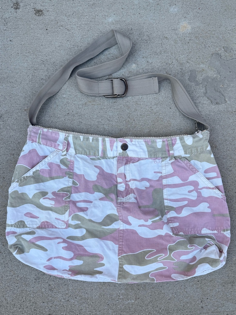 Vintage Billabong Y2K Pink Camo Mini Skirt Crossbody Tote Bag Flawed